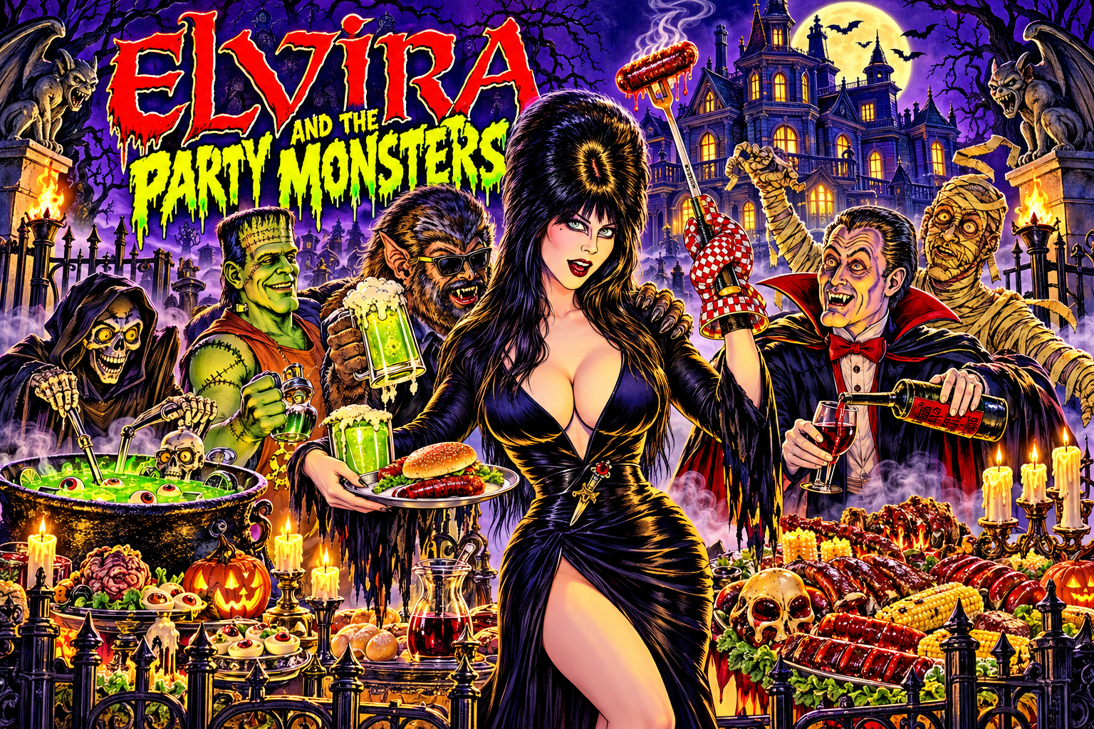 Elvira and the Party Monsters — restyled cabinet backglass