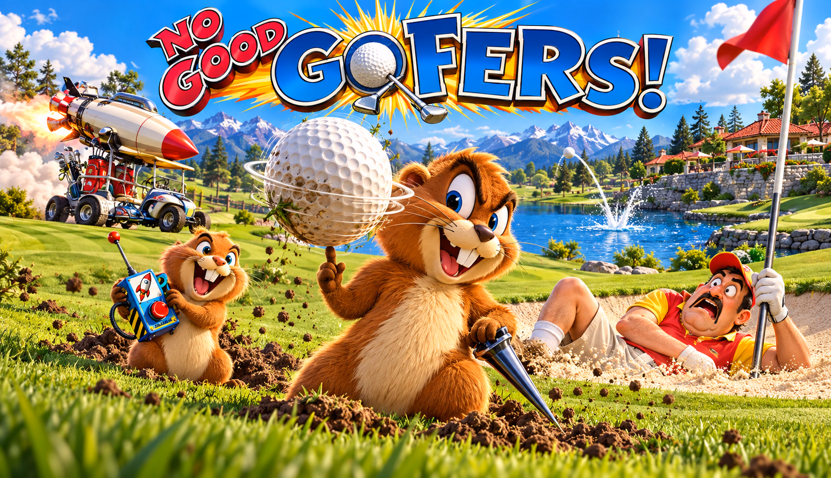 Bud and Buzz disrupting a sunny golf course
