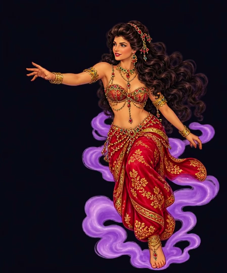 The freed princess stepping forward through magical smoke