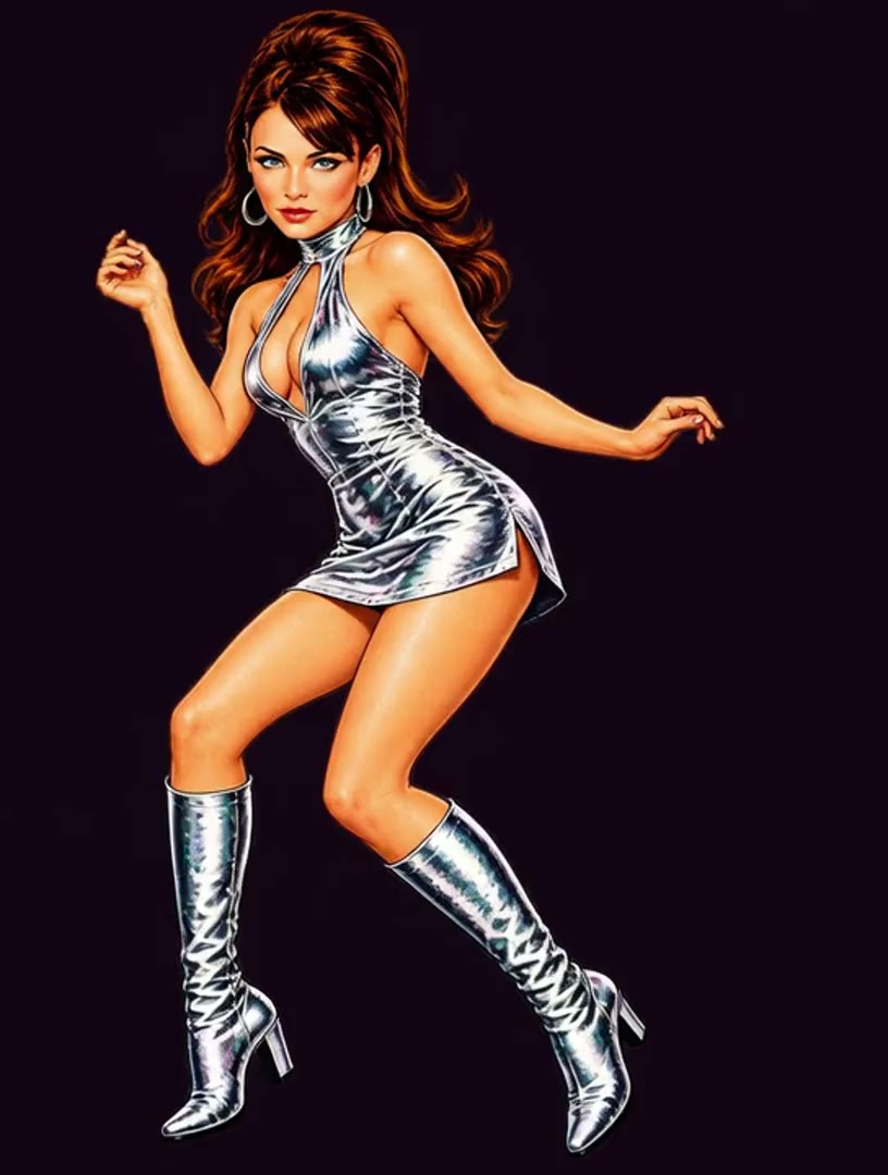 Animated female spy go-go dancing