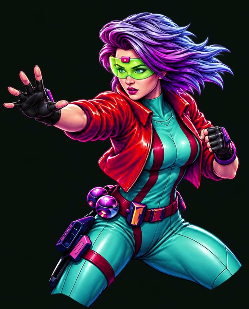 Animated backglass heroine in an action pose