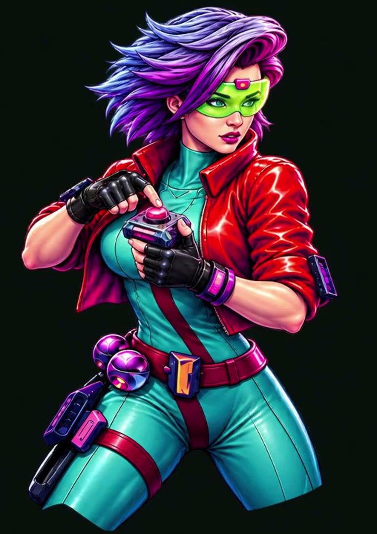 Animated backglass heroine in an action pose