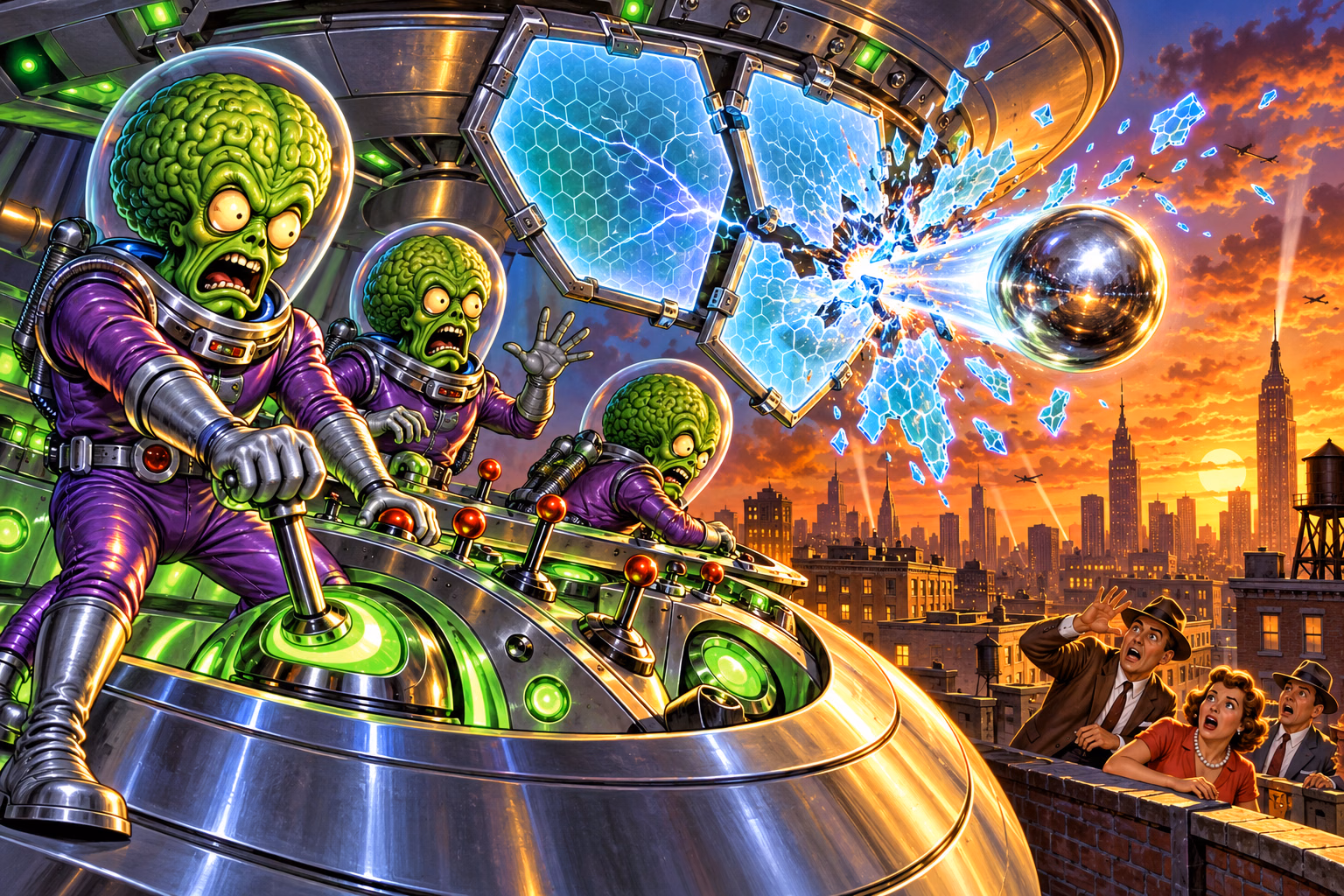 Attack from Mars characters in a route celebration