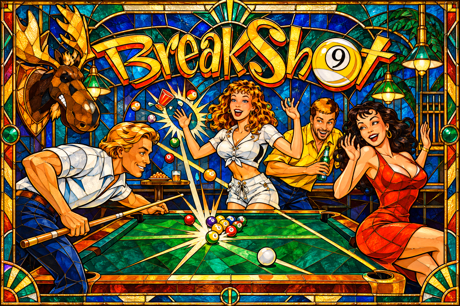 Breakshot reimagined in luminous stained glass.