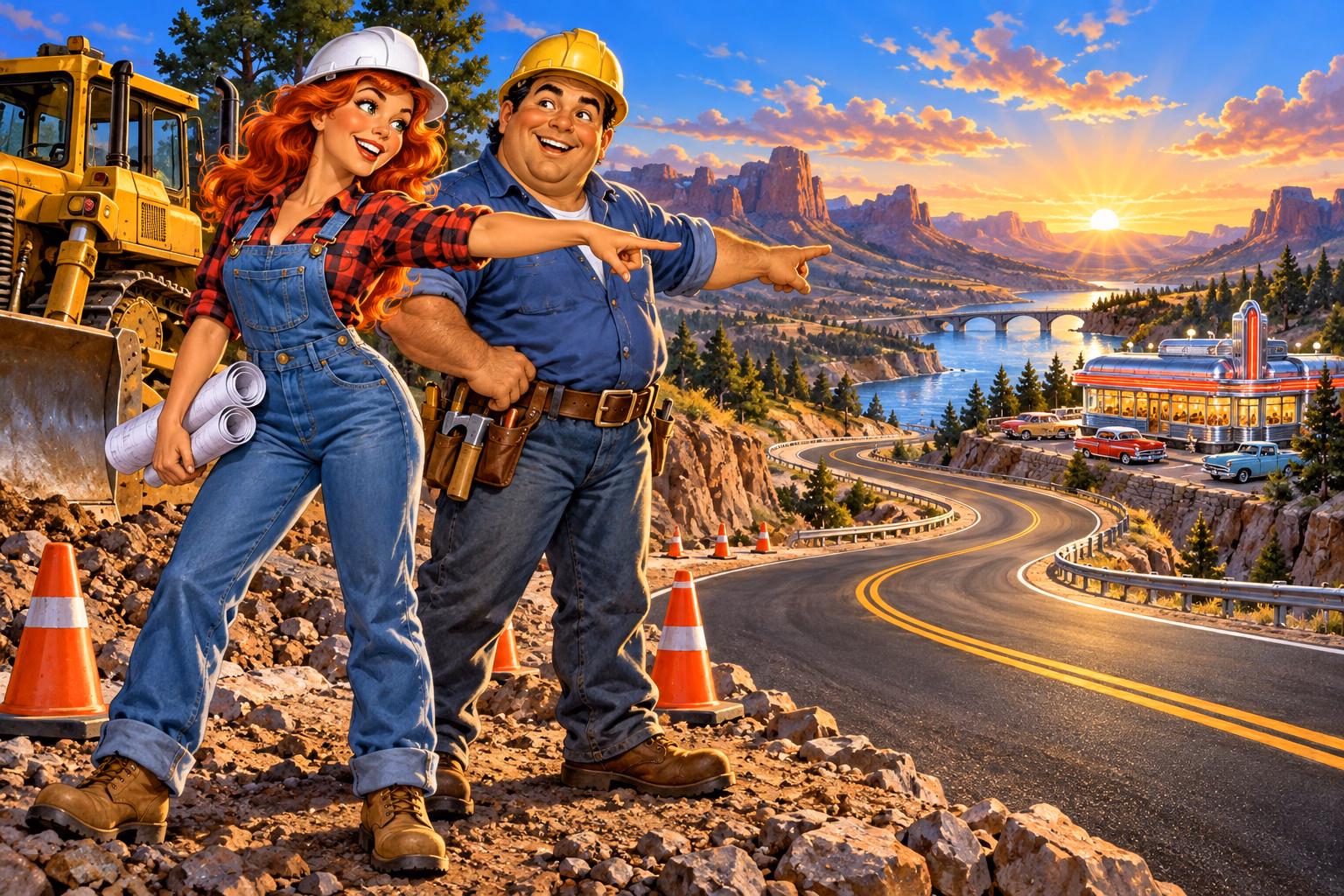 Red & Ted’s Road Show characters in a route celebration