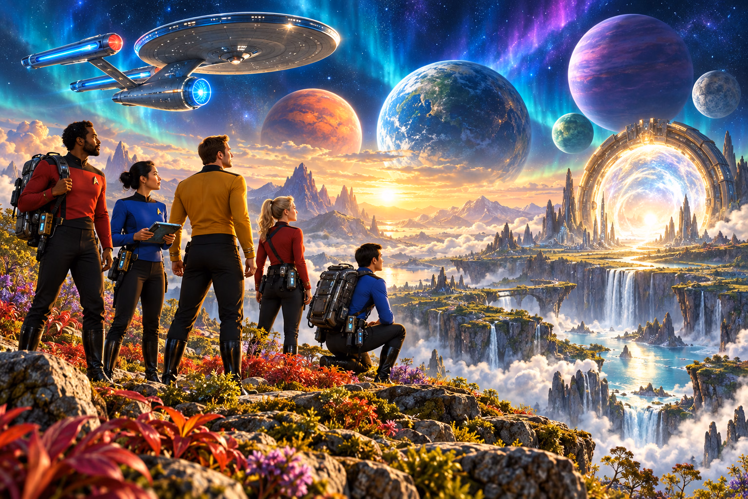 The Enterprise exploring a distant star system
