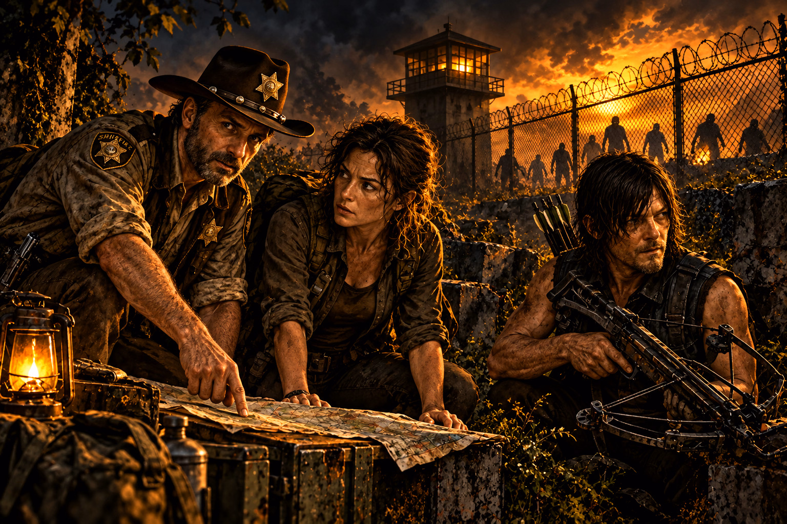 Survivors at the prison perimeter