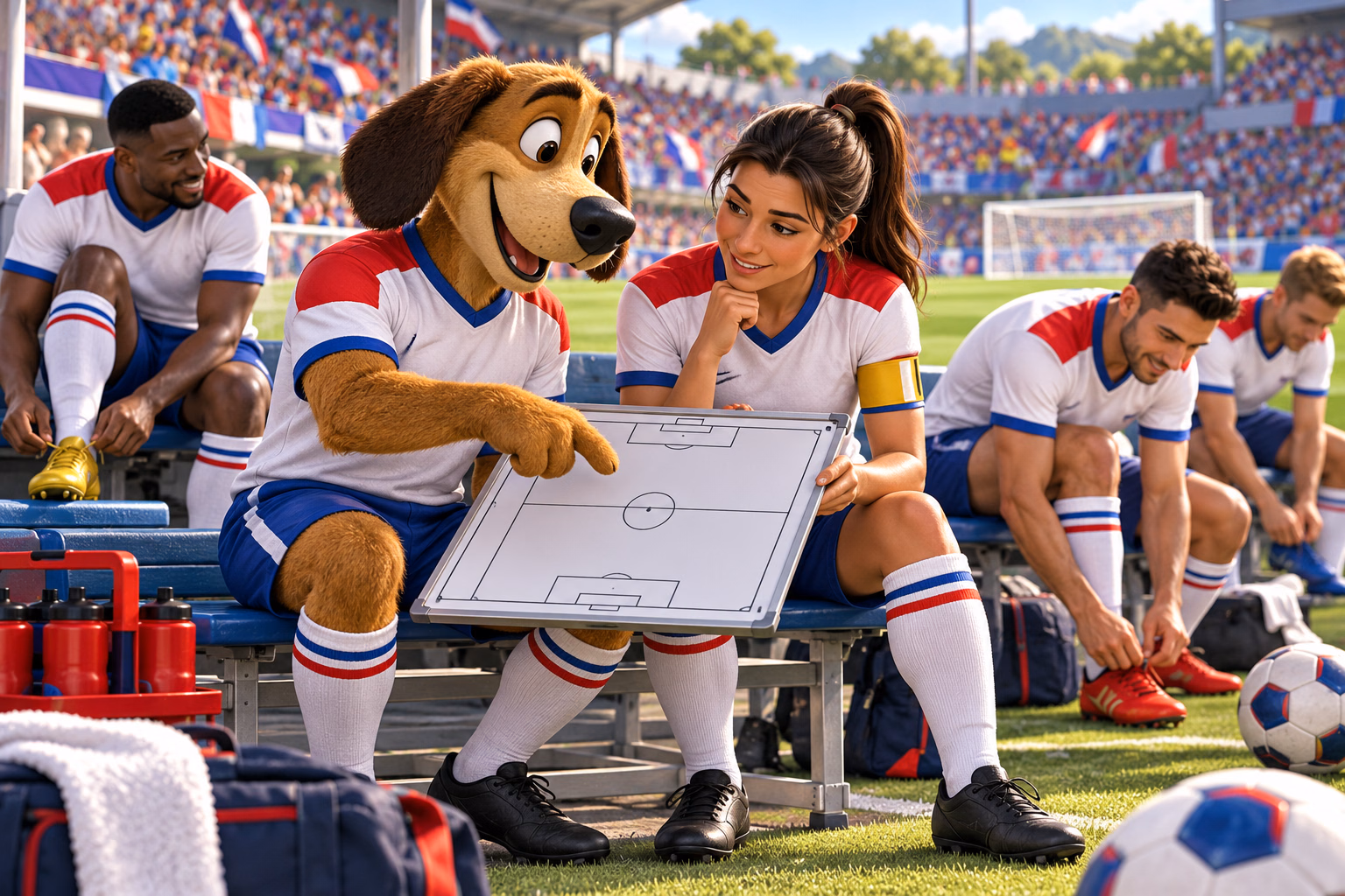 Striker at a tactical soccer briefing