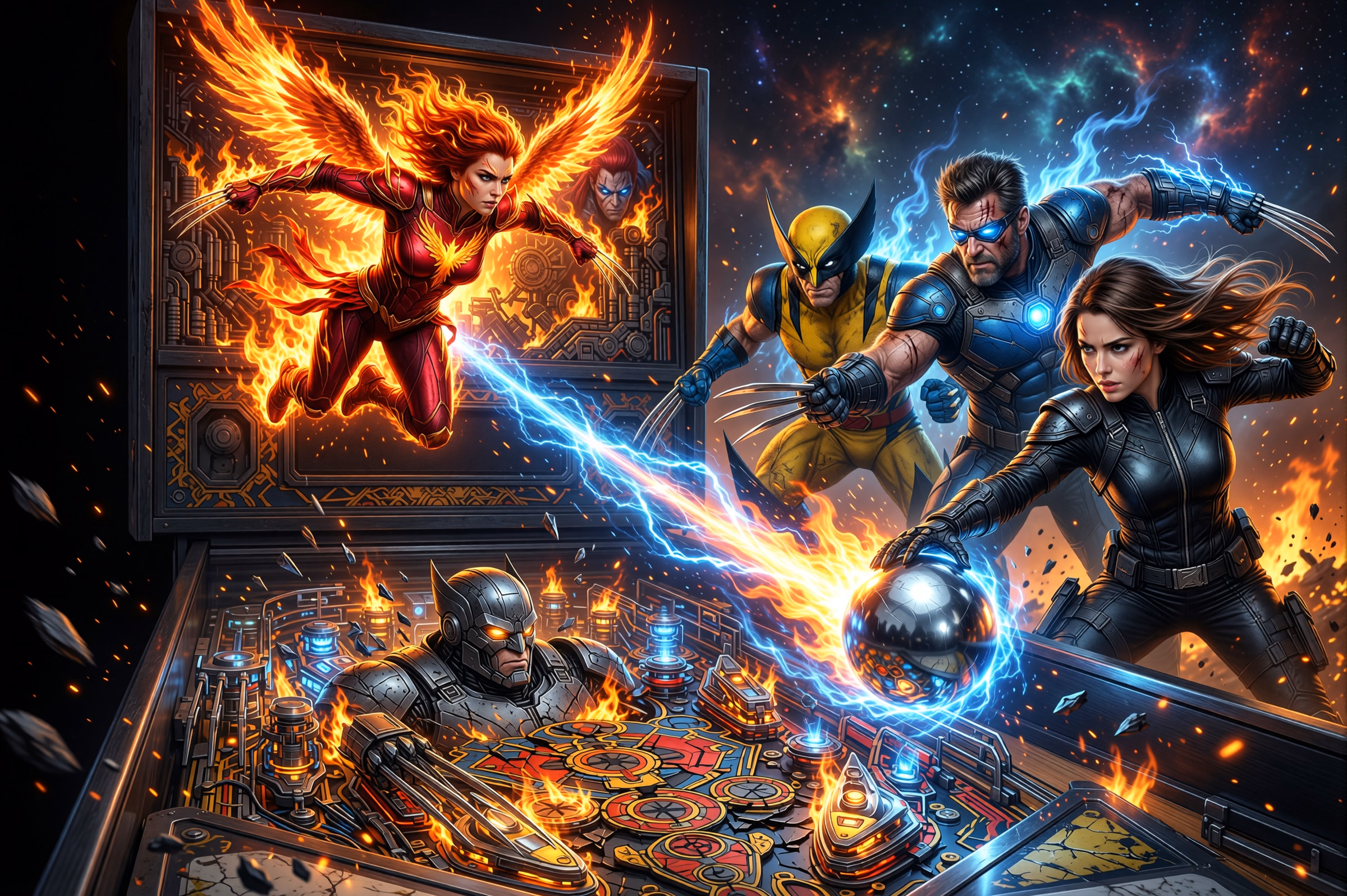 Dark Phoenix rises over a glowing ramp while the X-Men attack the final target