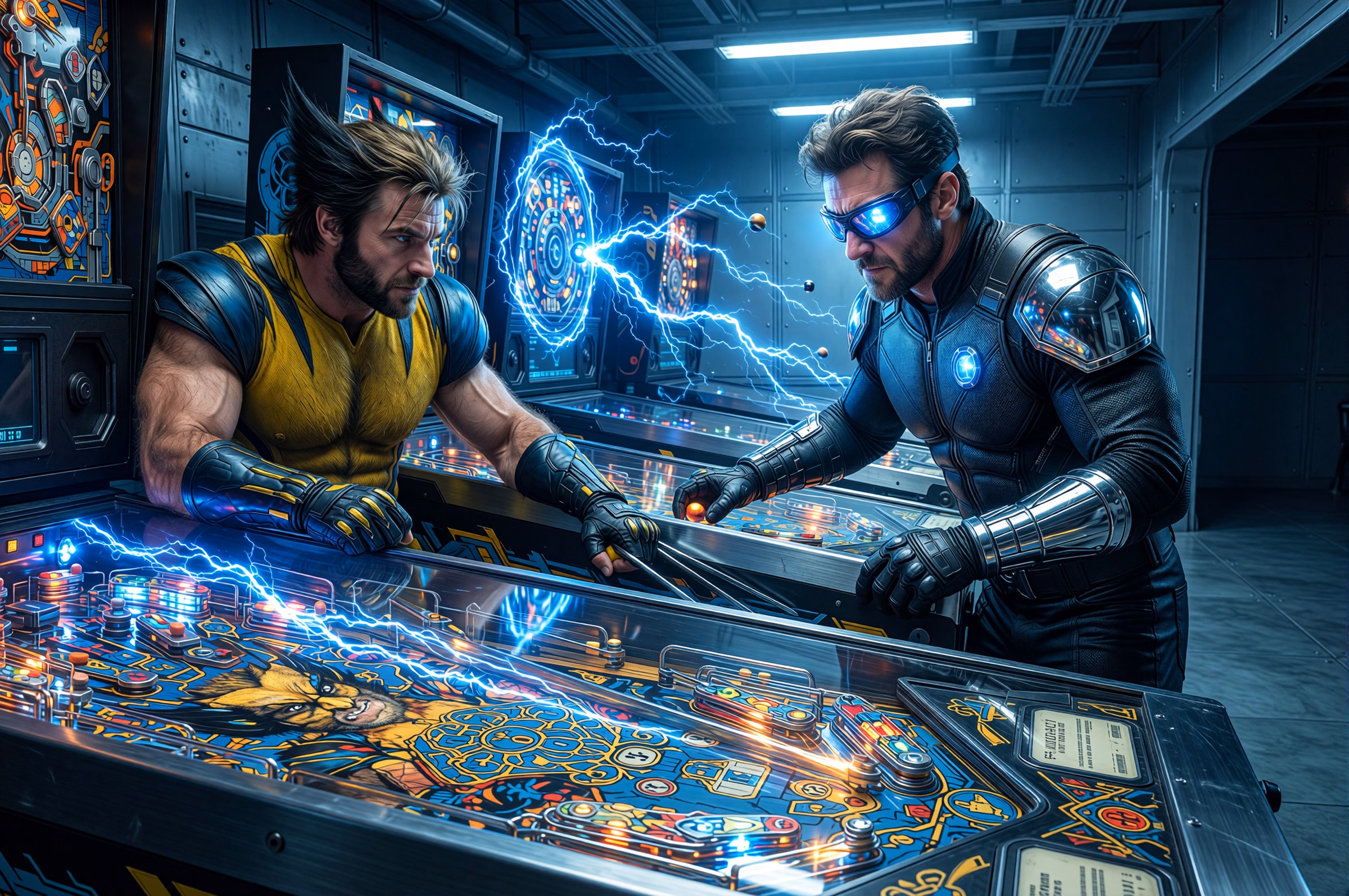 The X-Men guide a chrome ball through a futuristic Danger Room