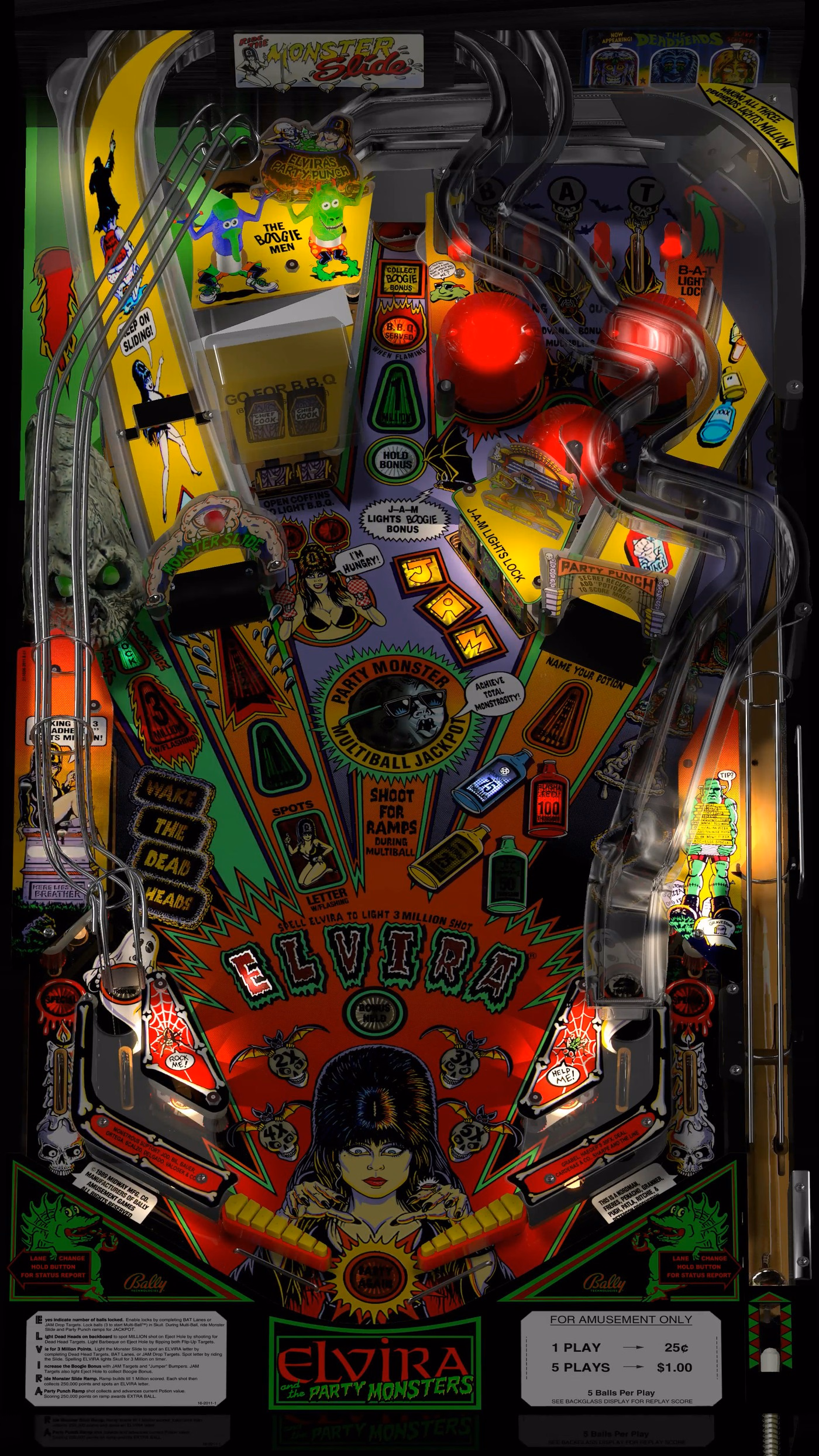 Standard Bally Elvira and the Party Monsters playfield