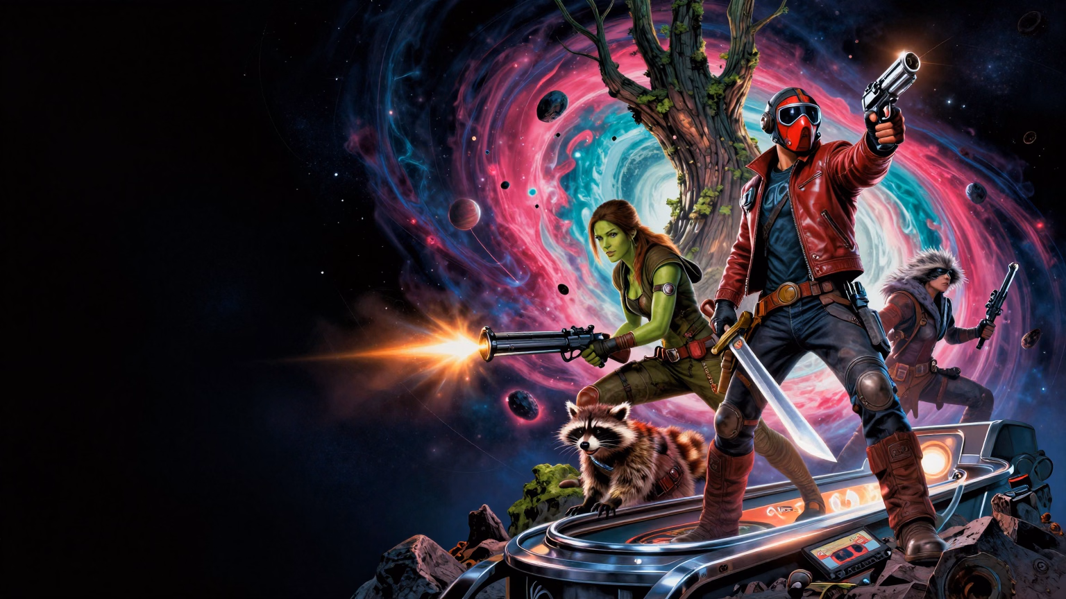 Illustrated Guardians-inspired cosmic pinball adventure