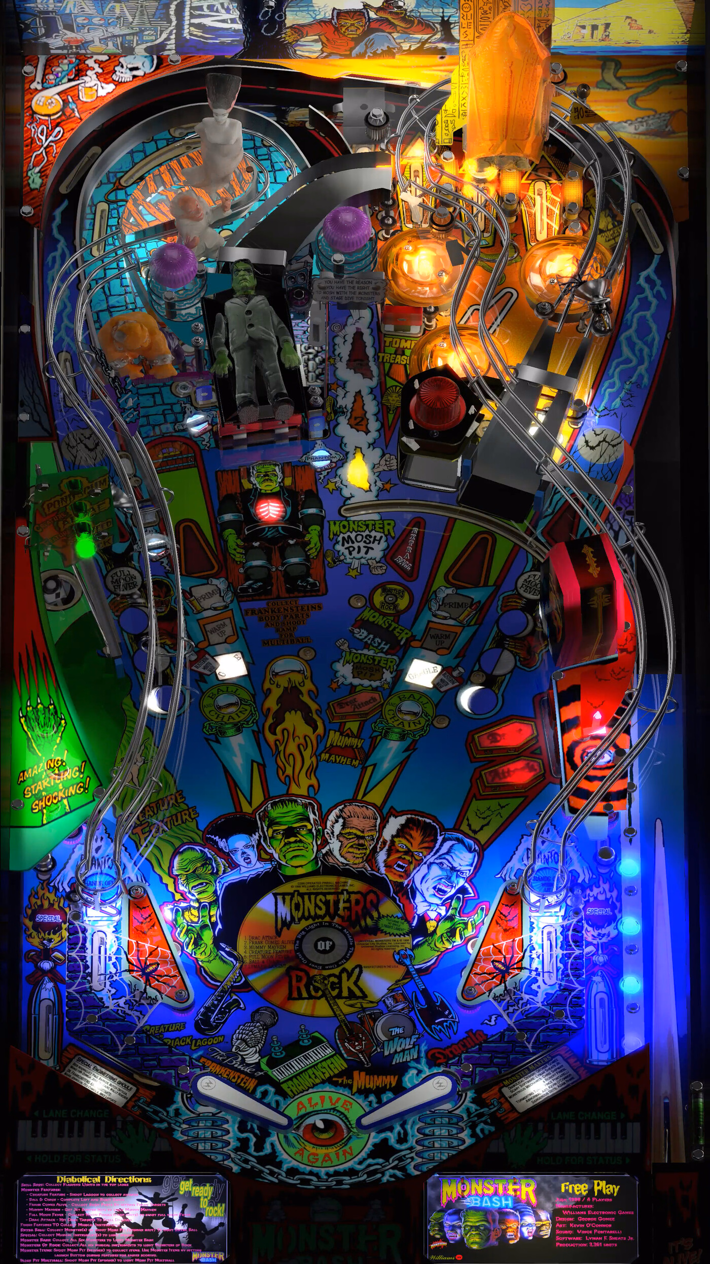 Installed Monster Bash playfield viewed from the flippers