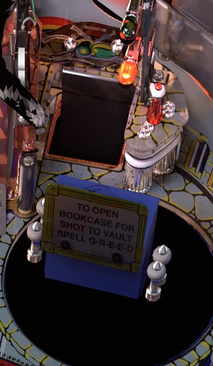 Bookcase and vault close-up from the installed The Addams Family playfield