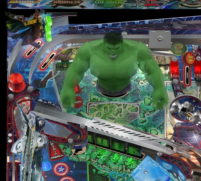 Hulk, his drop targets, and the Loki lock at upper left