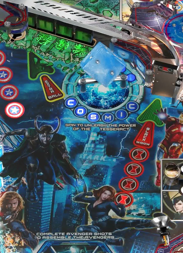 The Tesseract and its C-O-S-M-I-C inserts on the installed playfield