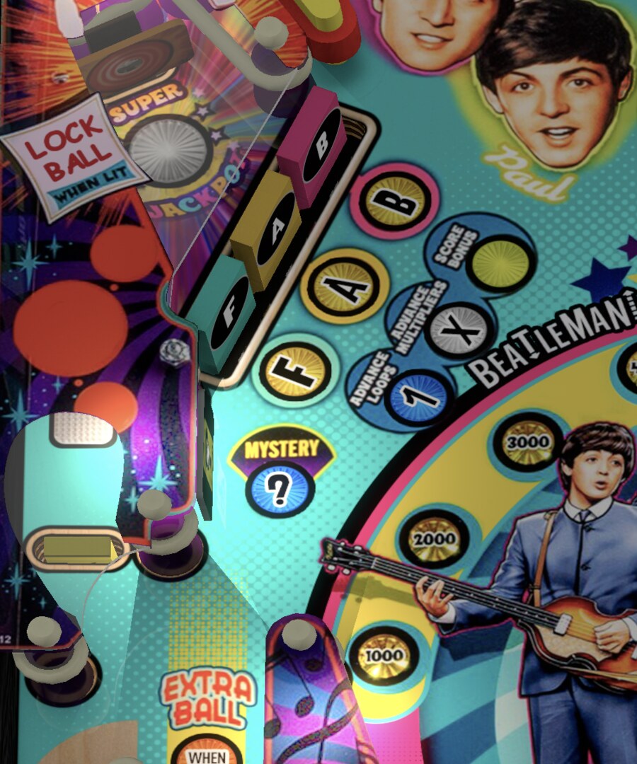 F-A-B drop-target bank on the lower left of the installed Beatles table