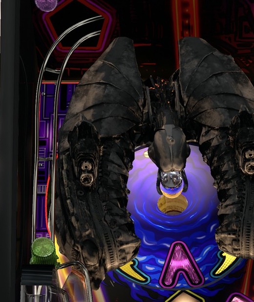 Mima ship, shield target and gravity-hole lock on the installed playfield