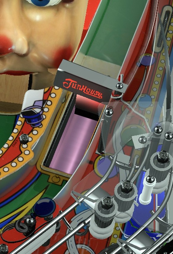 Trapdoor loop entrance close-up from the installed FunHouse playfield