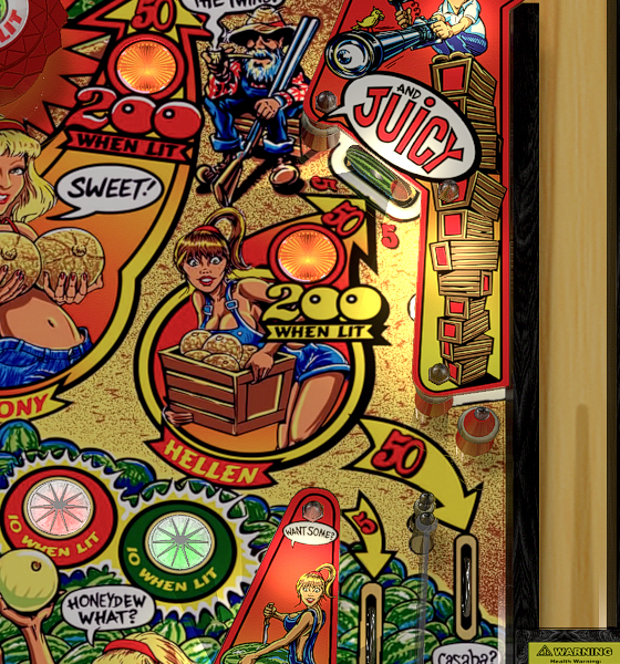 Small horizontal right bullseye target below the T AND JUICY sign