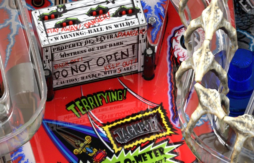 The crate at the top of the table, with its warning sign