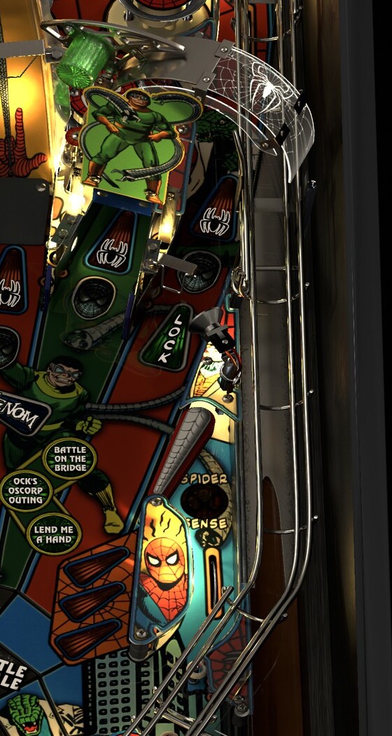 Three Spider-Sense targets and the narrow lane behind the upper-right flipper