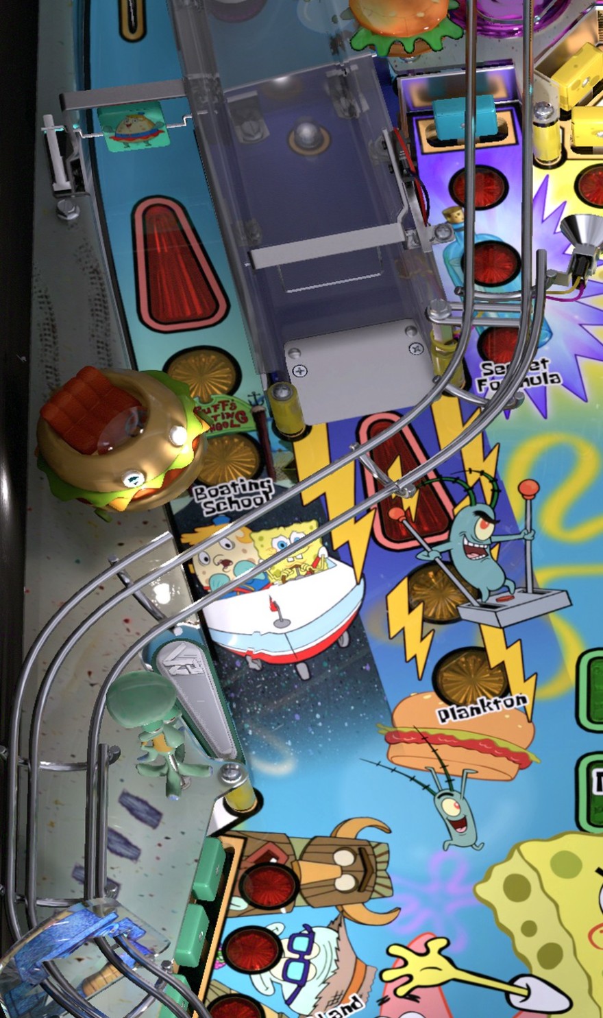 Left-side Squidward position beside the return wireform. The toy and inserts are visible; the three target faces are obscured.