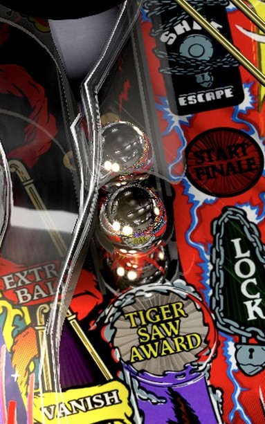 Tiger Saw captive ball close-up from the installed Theatre of Magic playfield