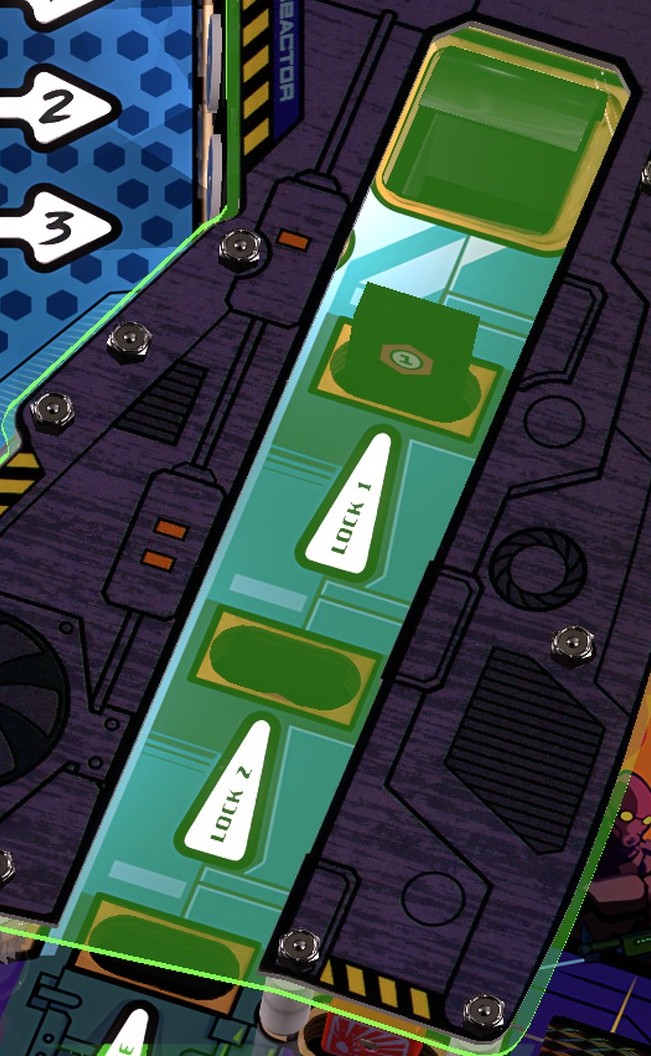 Right lock lane close-up from the installed Total Nuclear Annihilation playfield