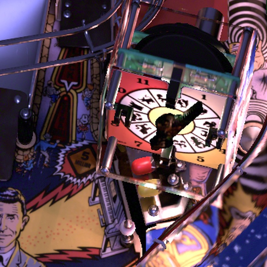 The Player Piano sinkhole under the clock, its mouth facing left toward the upper-left flipper, on the installed Twilight Zone playfield
