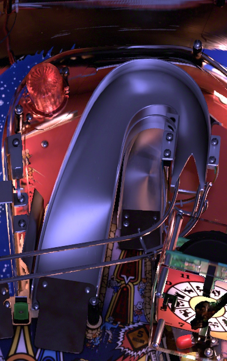 The short steel Right Ramp right of centre, climbing behind the clock, on the installed Twilight Zone playfield