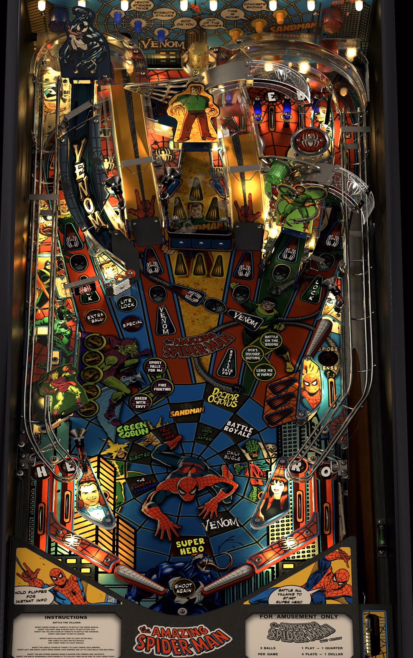 Installed Spider-Man playfield viewed from the flippers