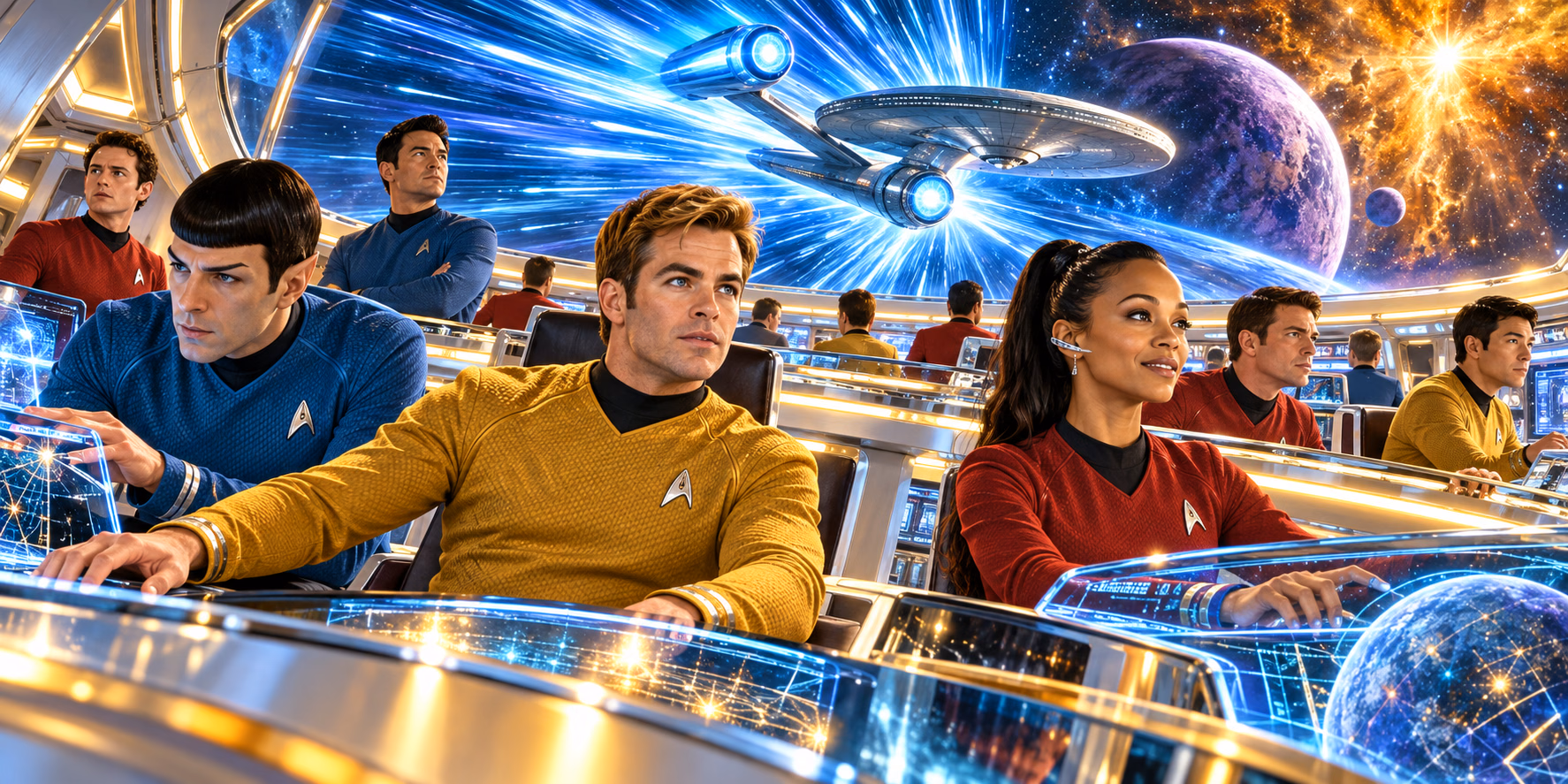 The Star Trek crew preparing for their mission