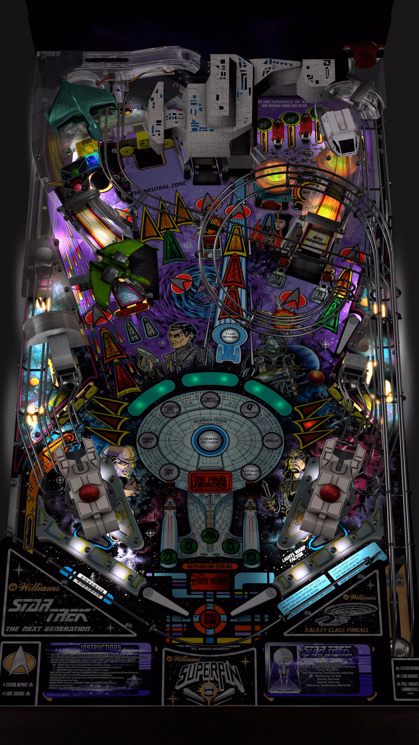 Installed Star Trek The Next Generation playfield viewed from the flippers